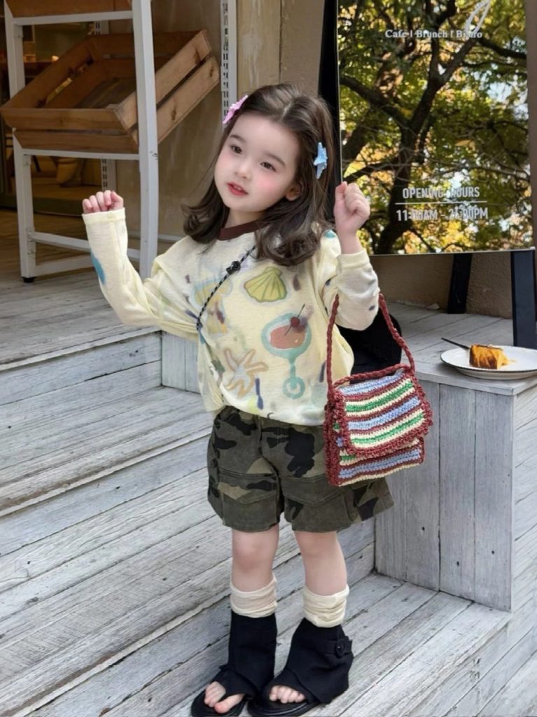 【90-150cm】トップスorショートパンツ 女の子 落青き カモフラ