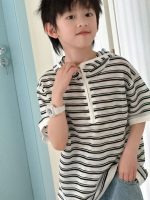 【90-150】Tシャツ 半袖 キッズ フード付き 通気性 白黒ボーダー プルオーバー デイリーカジュアル - 画像 (3)