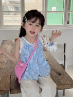 【90-140】ベスト 女の子 チェック柄 レース 切り替え - 画像 (6)
