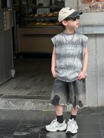 【90-130】ベストorショートパンツ 男の子 デニム トレンド - 画像 (4)