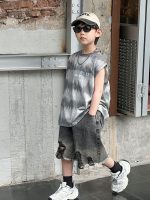 【90-130】ベストorショートパンツ 男の子 デニム トレンド - 画像 (2)