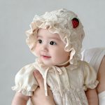 【GOODS】レース帽子 ベビー用 女の子 プリンセス風 いちご柄 日よけハット - 画像 (3)