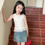 【100-170】ベスト 女の子 フリルデザイン シンプル