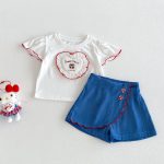 【73-120】キュロット 女の子 さくらんぼ刺繍 デニムショートパンツ - 画像 (5)