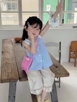 【90-140】ベスト 女の子 チェック柄 レース 切り替え - 画像 (4)