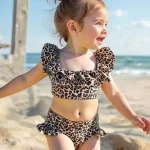 【6ヵ月-2歳】水着 レオパード柄 フリル スイムウェア