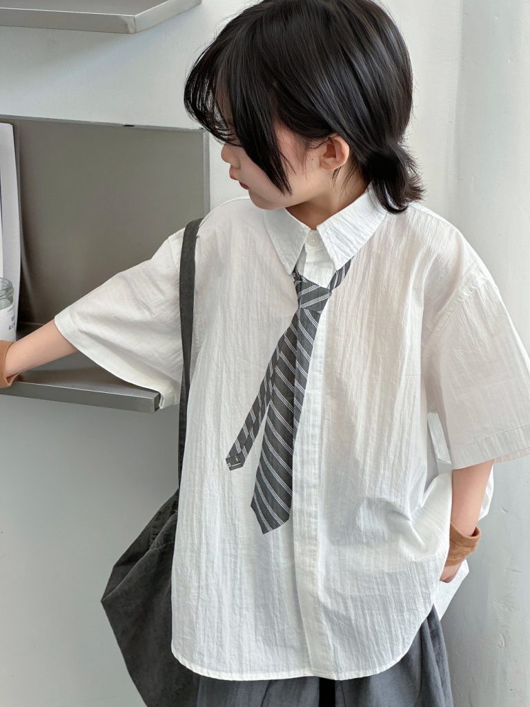 【100-150cm】シャツ ゆったり 配色 ネクタイ柄 カジュアル