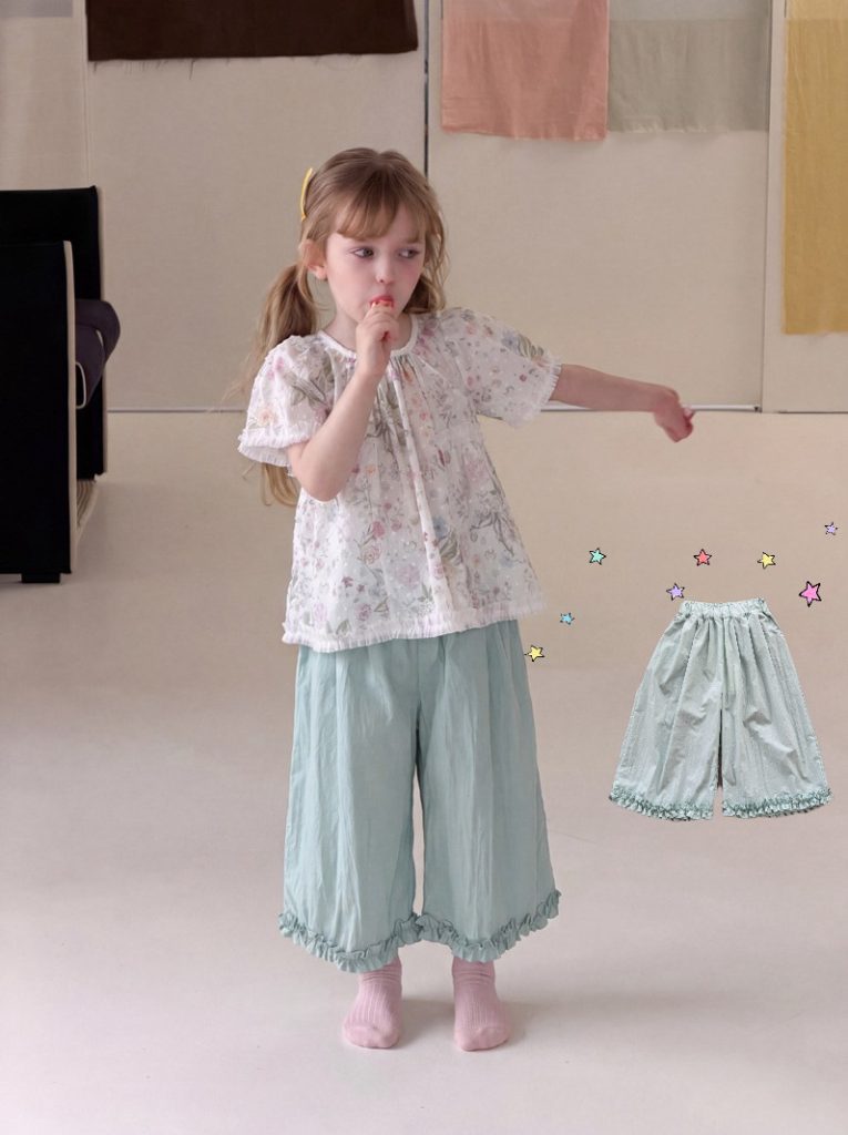 【90-140cm】パンツ 女の子 無地 フリル ストレートパンツ