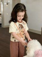 【90-150】半袖Tシャツorパンツ 女の子 チェック柄 カートゥーン - 画像 (3)