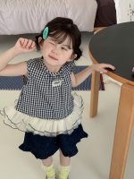 【90-140】トップス 女の子 ノースリーブ チェック柄 切り替え - 画像 (3)