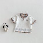 【73-120】半袖Tシャツ or チェックショートパンツ 韓国風 刺繍ロゴ - 画像 (4)