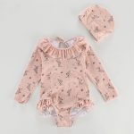 【90-140】水着 女の子 花柄 長袖ラッシュガード一体型 速乾 UVカット スイムウェア - 画像 (4)