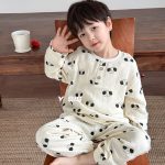 【100-160】パジャマ 韓国風 綿100% ガーゼ キッズ 長袖 長ズボン 上下セット 部屋着 エアコン対策 ルームウェア - 画像 (4)