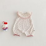 【66-90】カバーオール ベビー 女の子 丸襟 蝶結び 総柄