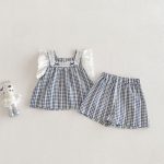 【73-100】セットアップ ベビー 女の子 チェック フリルスリーブ - 画像 (3)