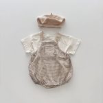【66-90】セットアップ ベビー チェックサロペットロンパース&半袖Tシャツ - 画像 (3)