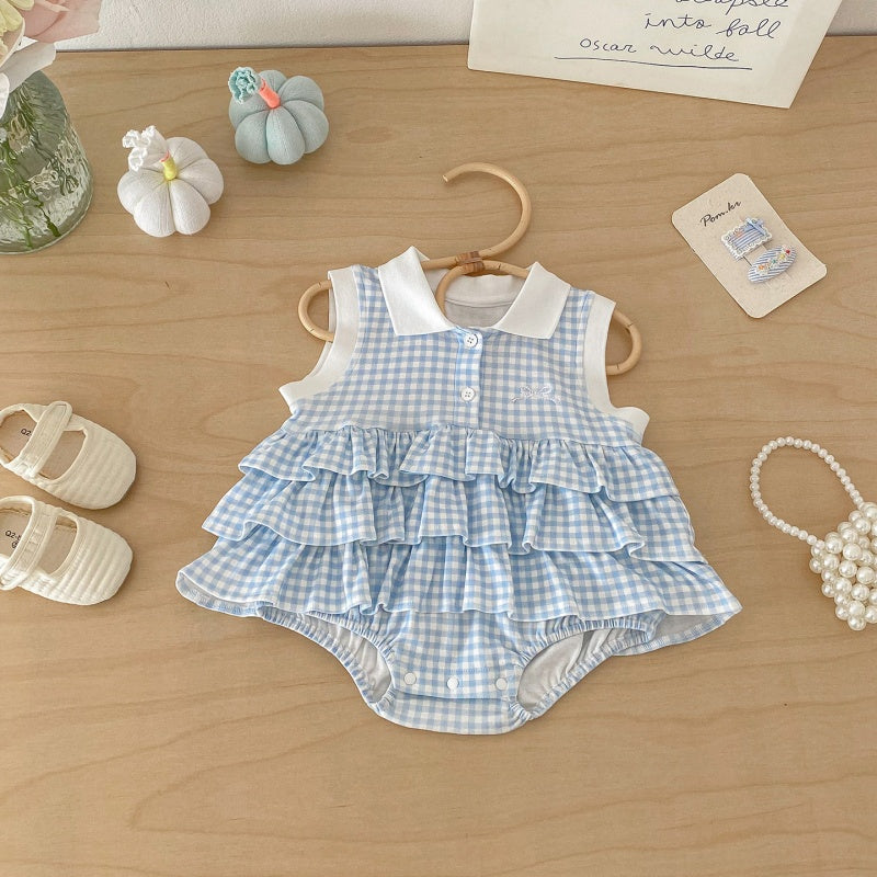 SKU-01_2e805871-7ff4-417f-b4f5-5d23e9b20fce.jpg 【66-90】ロンパース ベビー 格子柄 蝶結び 刺繍 - 画像 (1)