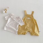 【66-90】セットアップ サロペット＆Tシャツ ベビー 女の子 フリル襟 大きめポケット - 画像 (4)