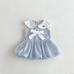 【73-100】ワンピース ベビー 女の子 ストライプ リボン付き - 画像 (4)