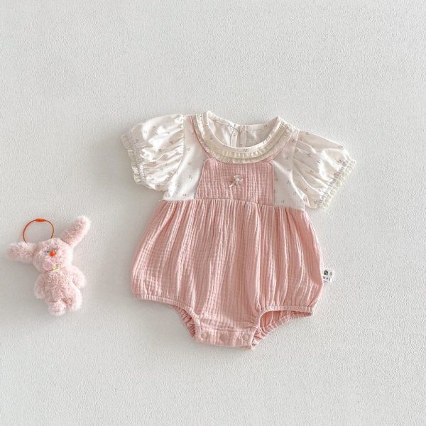 【66-90cm】ロンパース ベビー 女の子 レースフリル やわらか