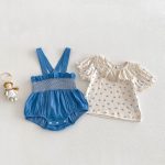 【66-90】セットアップ Tシャツ＆サロペットロンパース 総柄蝶結び - 画像 (4)