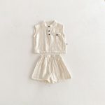 【73-100】セットアップ トップス&ショートパンツ 無地 ノースリーブ - 画像 (5)