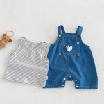【66-90】二点セット 刺繍サロペット&ボーダータンクトップ - 画像 (4)