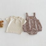 【66-90】セットアップ サロペットロンパース＆リブTシャツ ベビー レオパード柄 - 画像 (4)