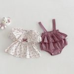 【66-90】セットアップ ブラウス&サロペットロンパース フリル襟 小花柄 - 画像 (4)