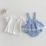 【66-90】セットアップ サロペットロンパース&リブTシャツ ベビー 女の子 チェック柄 - 画像 (5)