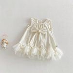 【73-100】ワンピース ベビー 女の子 蝶結び チュール ノースリーブ