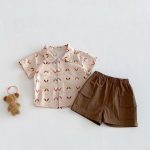 【73-100】セットアップ シャツ&ショートパンツ ベビー わんちゃん総柄 - 画像 (5)