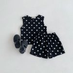 【80-130】セットアップ 女の子 ノースリーブ ハート・ドット柄 トップス＆ショートパンツ - 画像 (7)