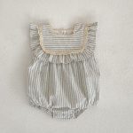 【66-130】ロンパース or ワンピース ベビー 女の子 ストライプ フリル - 画像 (5)