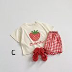 【80-130】セットアップ キッズ服 フルーツ柄 トップス＆チェックショートパンツ - 画像 (5)