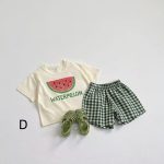【80-130】セットアップ キッズ服 フルーツ柄 トップス＆チェックショートパンツ - 画像 (6)