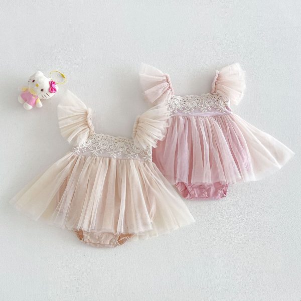 【66-90cm】ロンパース フリル メッシュ 可愛い 女の子