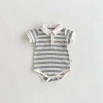 【66-90】ロンパース 半袖 ポロ襟 ロゴ入り シンプル 肌触り良い ベビー服 - 画像 (6)