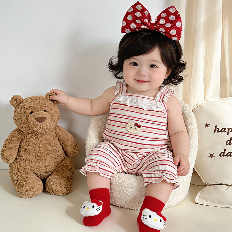a1e76769f1d46ce57809d6020933cf53.jpg 【66-100】サロペット 可愛い レッド ボーダー ベビー服 - 画像 (1)