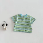 【73-120】半袖Tシャツ ベビー 男の子 ボタン付き ボーダー - 画像 (8)