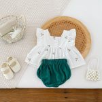 【66-100】トップス&ブルマ 花刺繡 グリーン 女の子 可愛い セットアップ - 画像 (12)