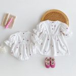 【66-110】ロンパースorワンピース フラワー柄 ホワイト 姉妹服 - 画像 (4)