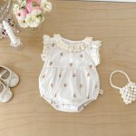 【66-90】ロンパース フリル襟 花刺繡 - 画像 (9)
