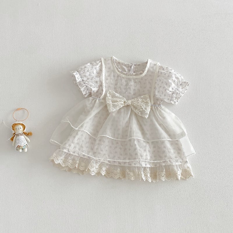 af0ea2cae6cb76783253a11f9a8f67b7.jpg 【73-100】ワンピースセット 蝶結び 可愛い 女の子 - 画像 (1)