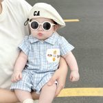 【66-90】ロンパース ブルーチェック 半袖 ベビー服 - 画像 (3)