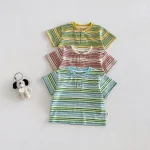 【73-120】半袖Tシャツ ベビー 男の子 ボタン付き ボーダー - 画像 (6)