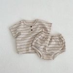 【66-100】セットアップ ベビー 韓国風 ボーダーワッフル - 画像 (3)