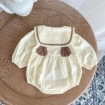 【66-90】ロンパース クマ柄 セーラー風 シンプル 着心地良い ベビー服 - 画像 (4)