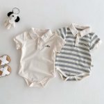 【66-90】ロンパース 半袖 ポロ襟 ロゴ入り シンプル 肌触り良い ベビー服 - 画像 (2)