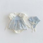 【66-90】セットアップ フラワー刺繡 ロンパース&帽子 - 画像 (5)